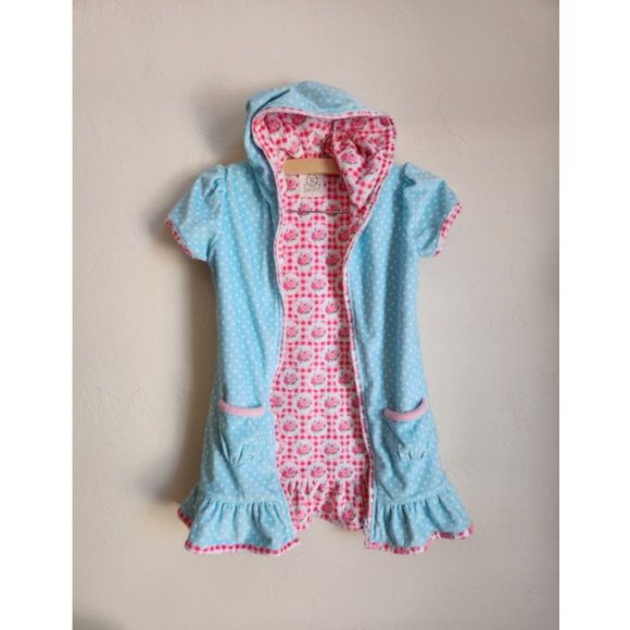 Olive Mae 5 boutique swim robe cover up plush blue dot pink zipper hood